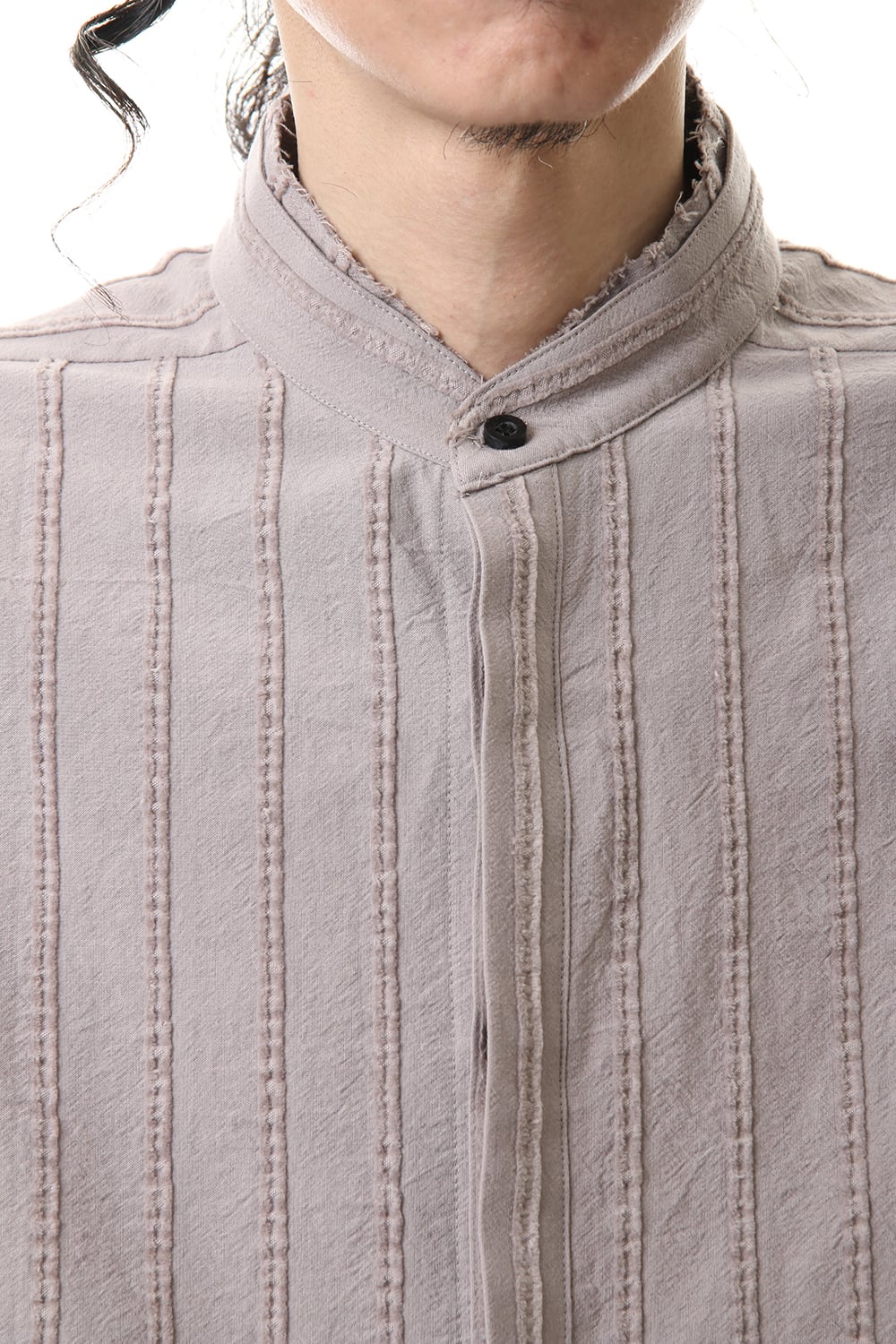 Cotton Wool 3D stripe Layered collar shirt Gray