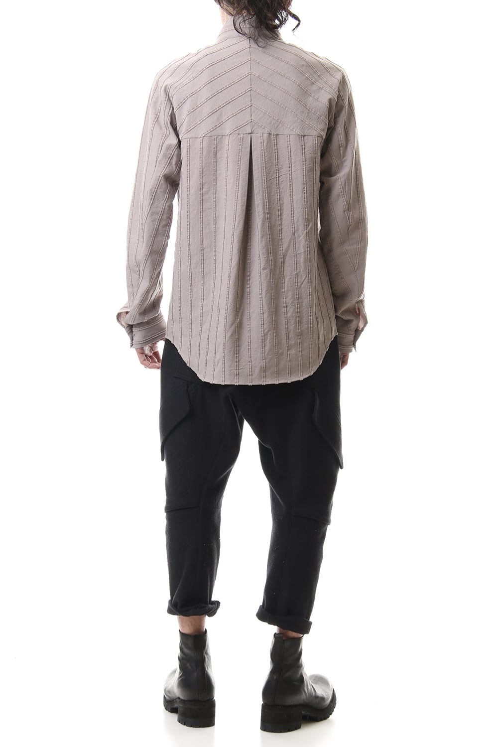 Cotton Wool 3D stripe Layered collar shirt Gray