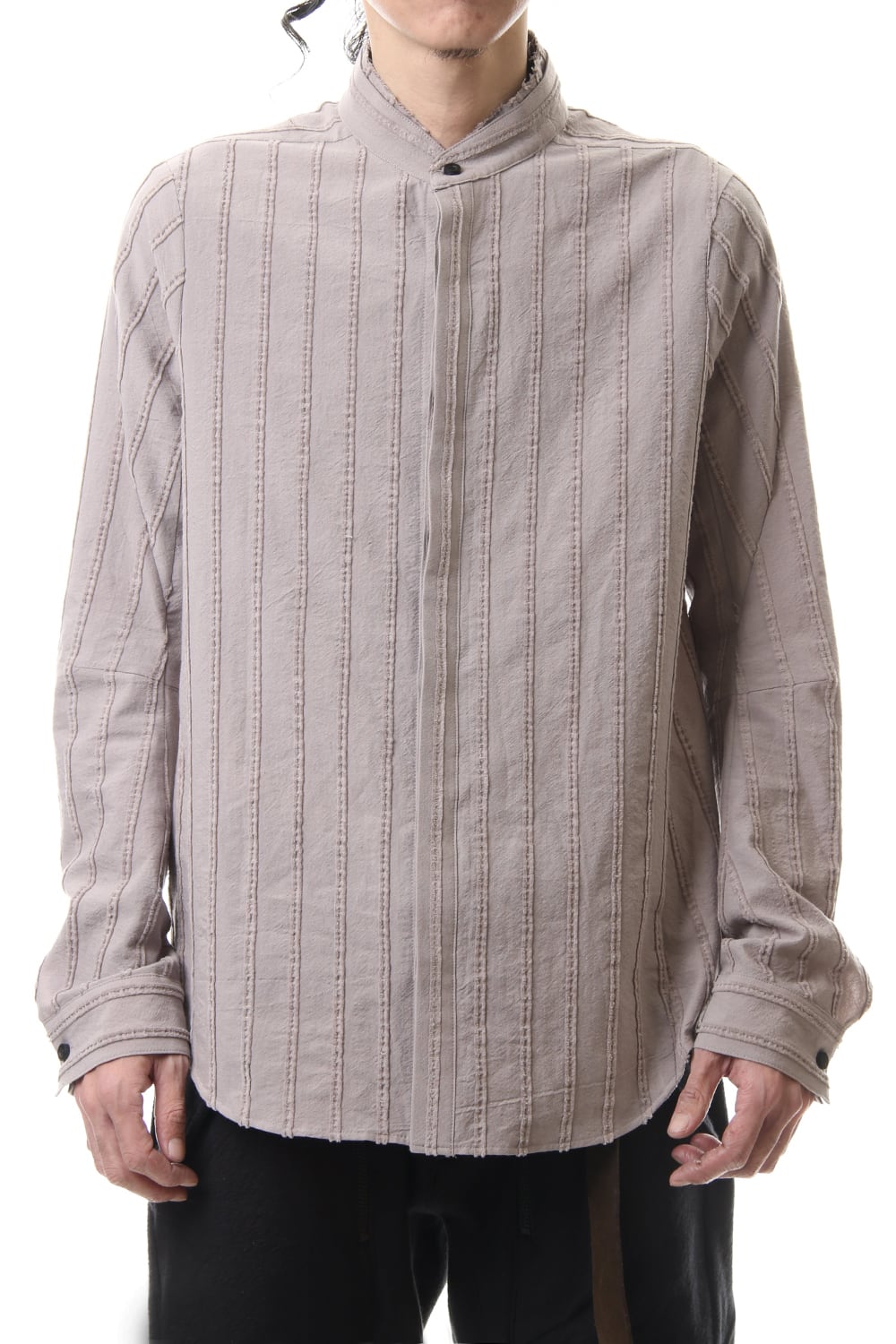 Cotton Wool 3D stripe Layered collar shirt Gray