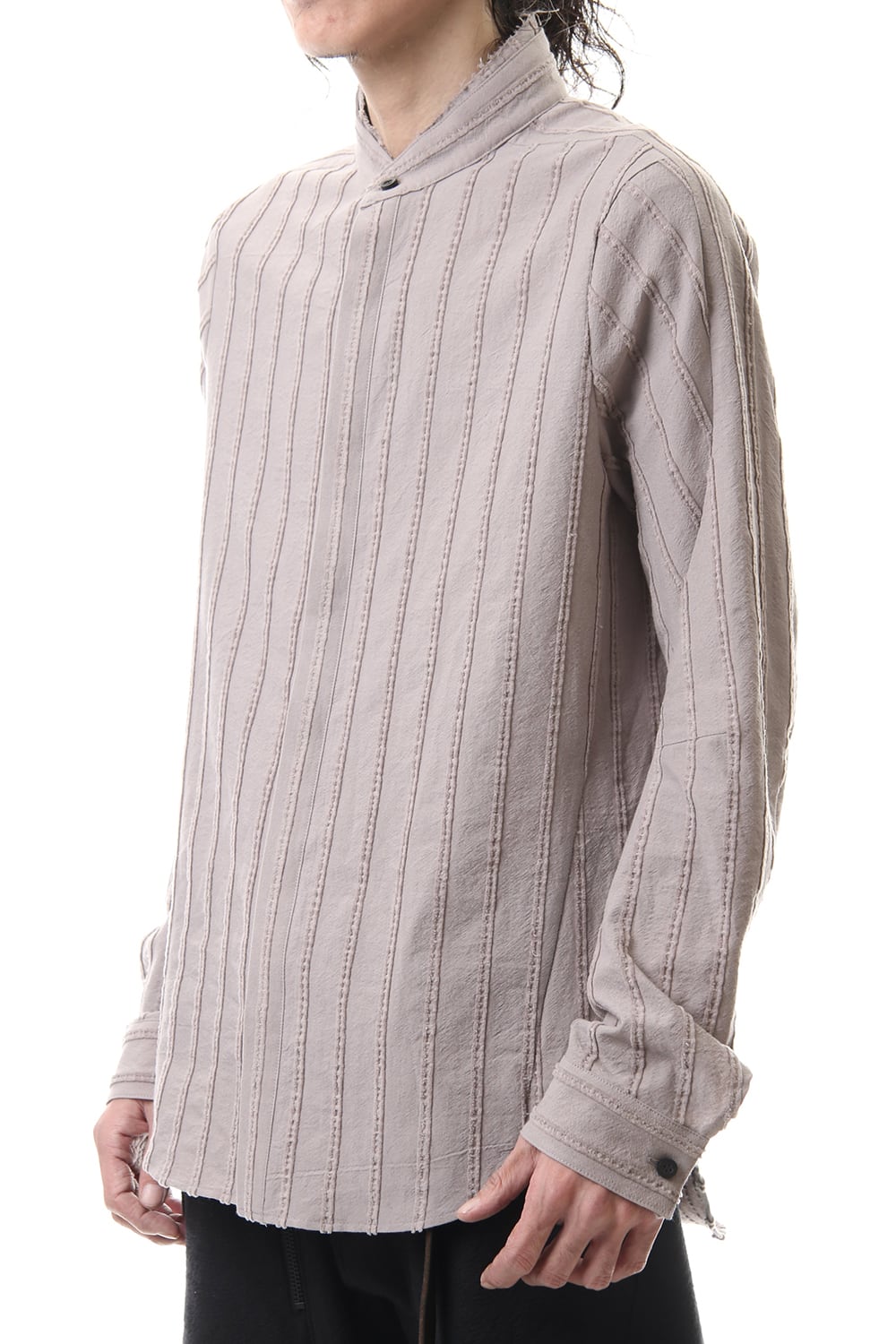 Cotton Wool 3D stripe Layered collar shirt Gray