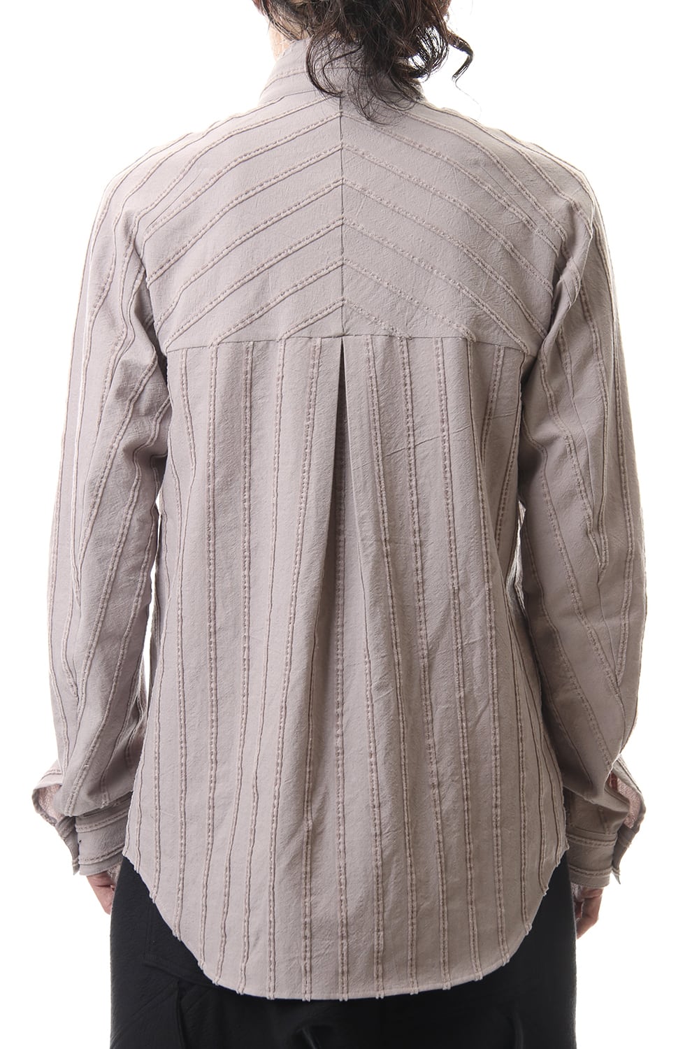 Cotton Wool 3D stripe Layered collar shirt Gray