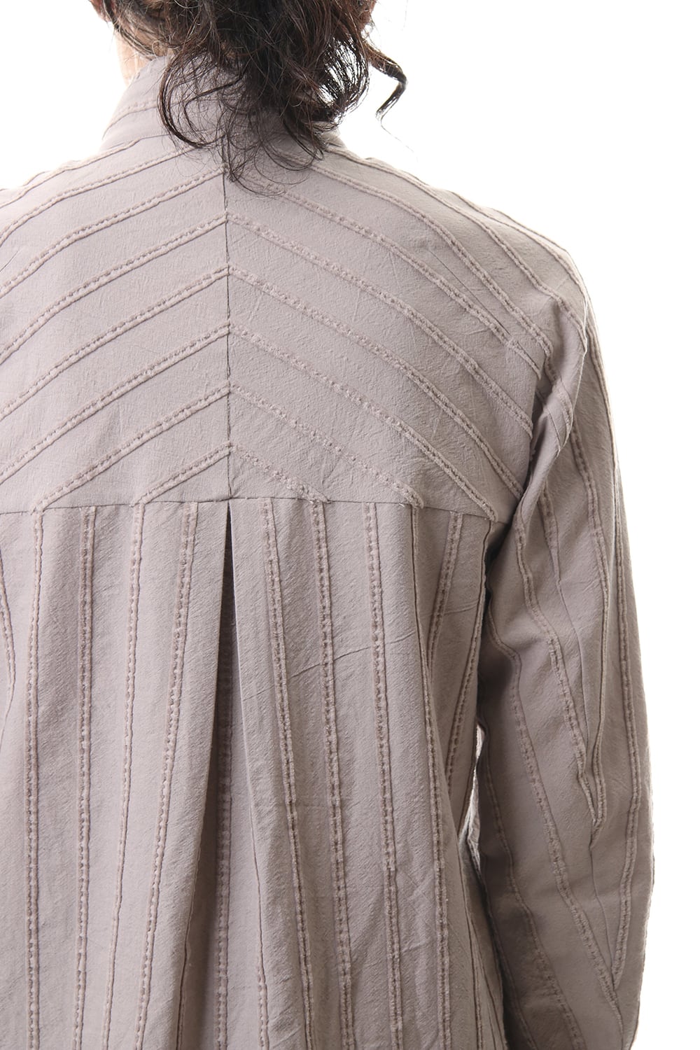 Cotton Wool 3D stripe Layered collar shirt Gray