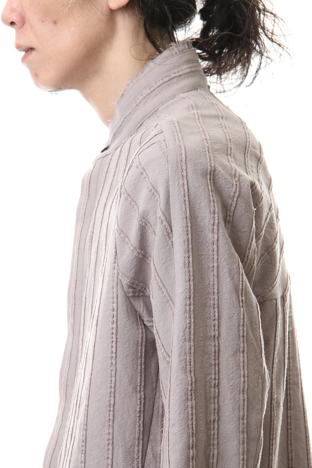 Cotton Wool 3D stripe Layered collar shirt Gray