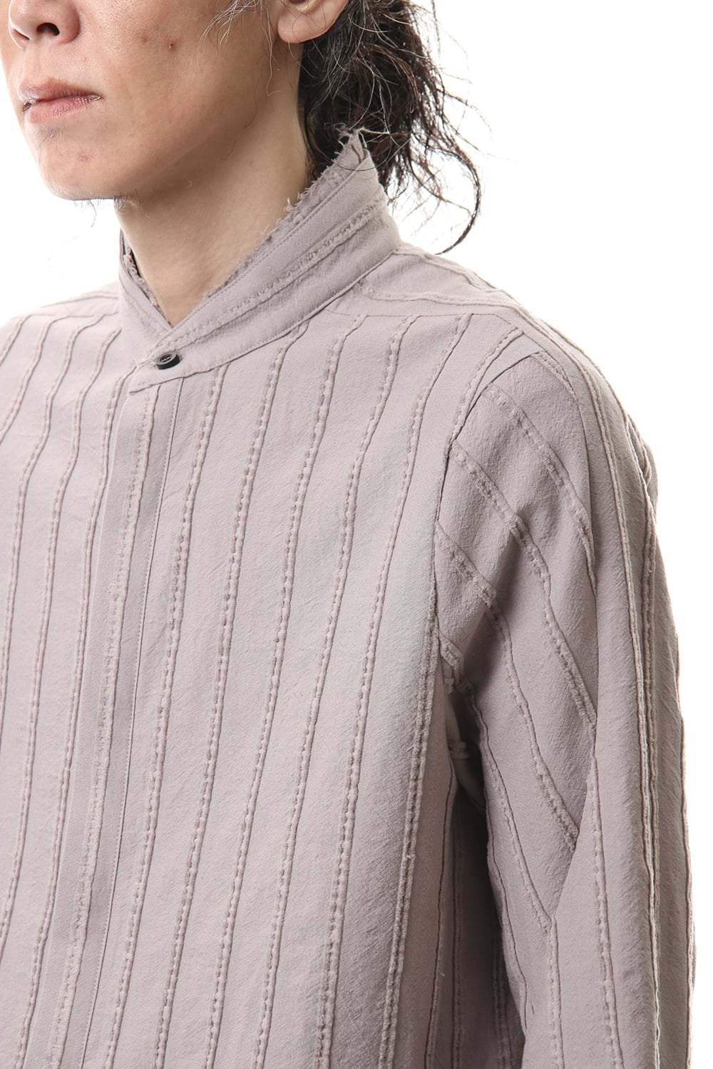 Cotton Wool 3D stripe Layered collar shirt Gray