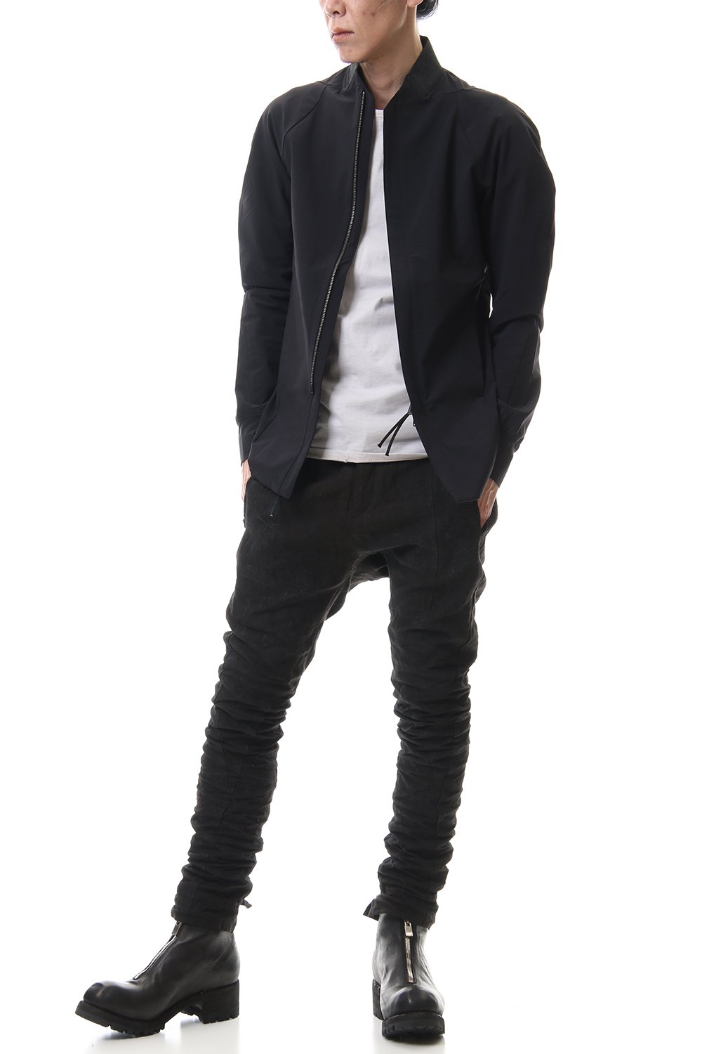 Linen Ash Coating Drop Crotch Slim Pants