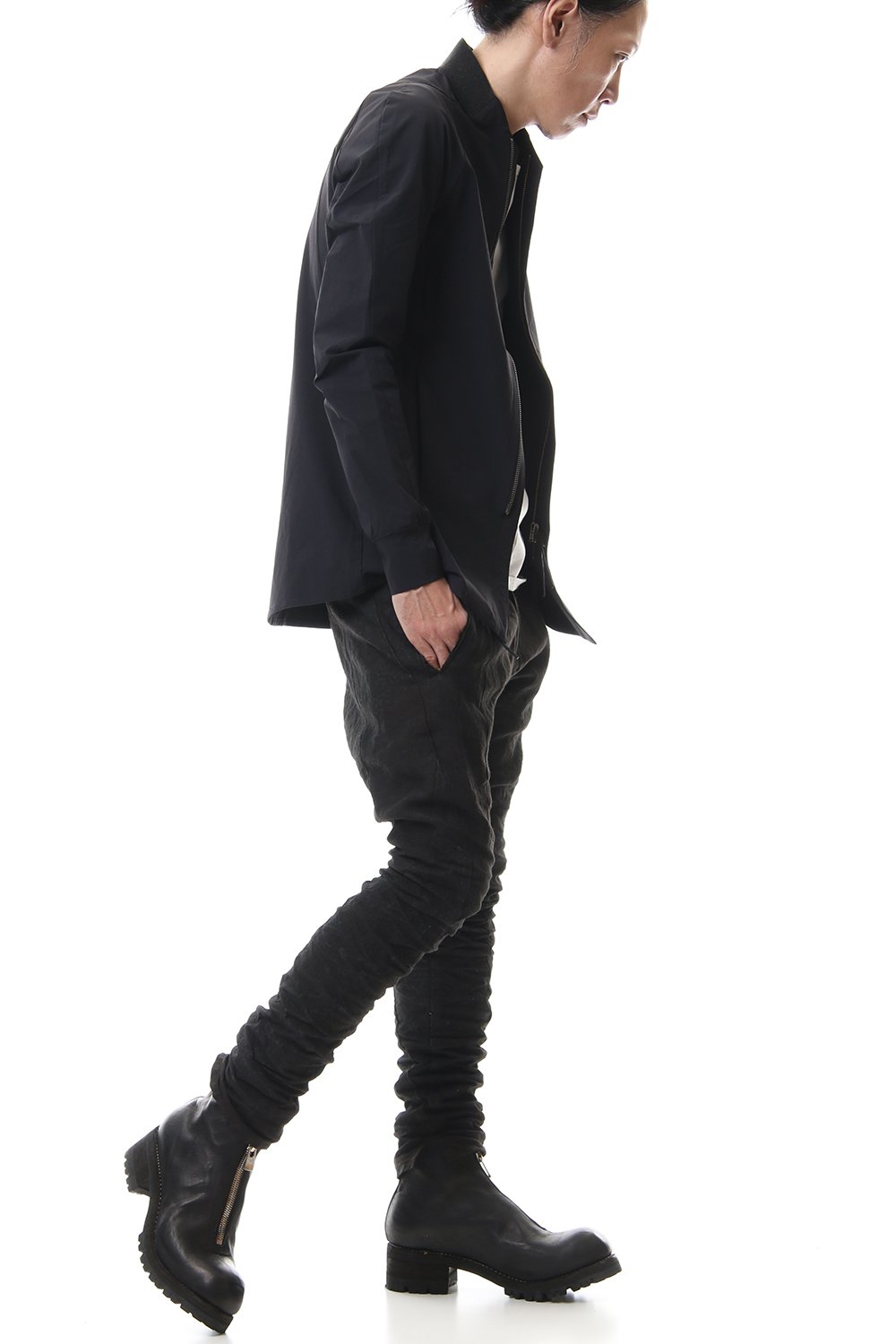 Linen Ash Coating Drop Crotch Slim Pants