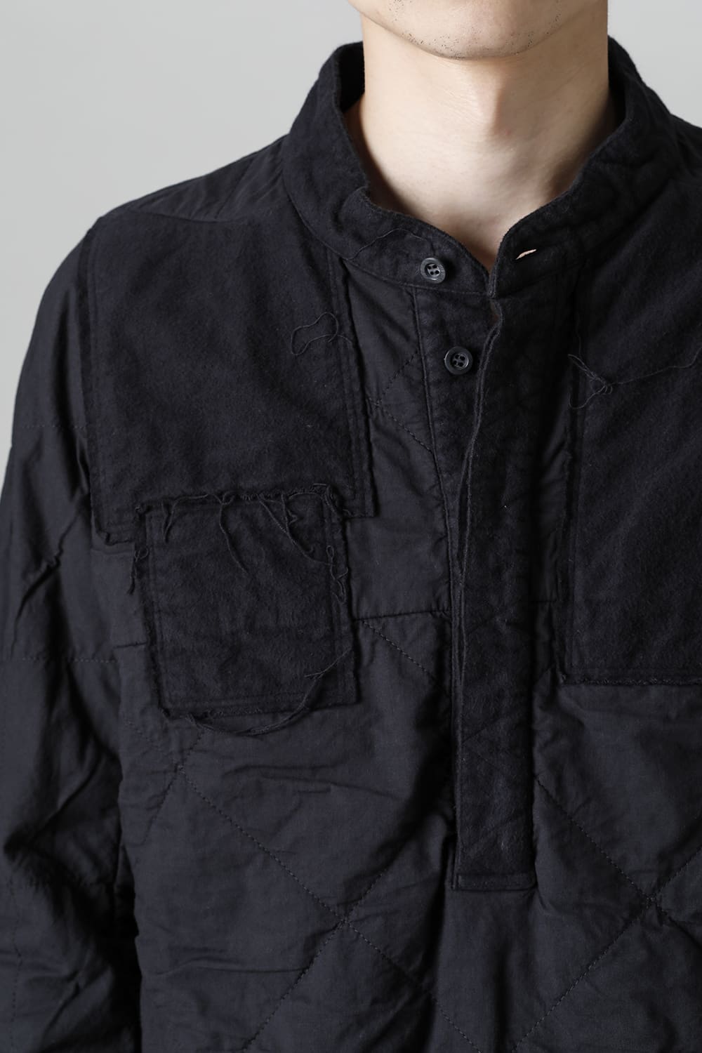 Quilting Cold Dye Pullover Shirt Black