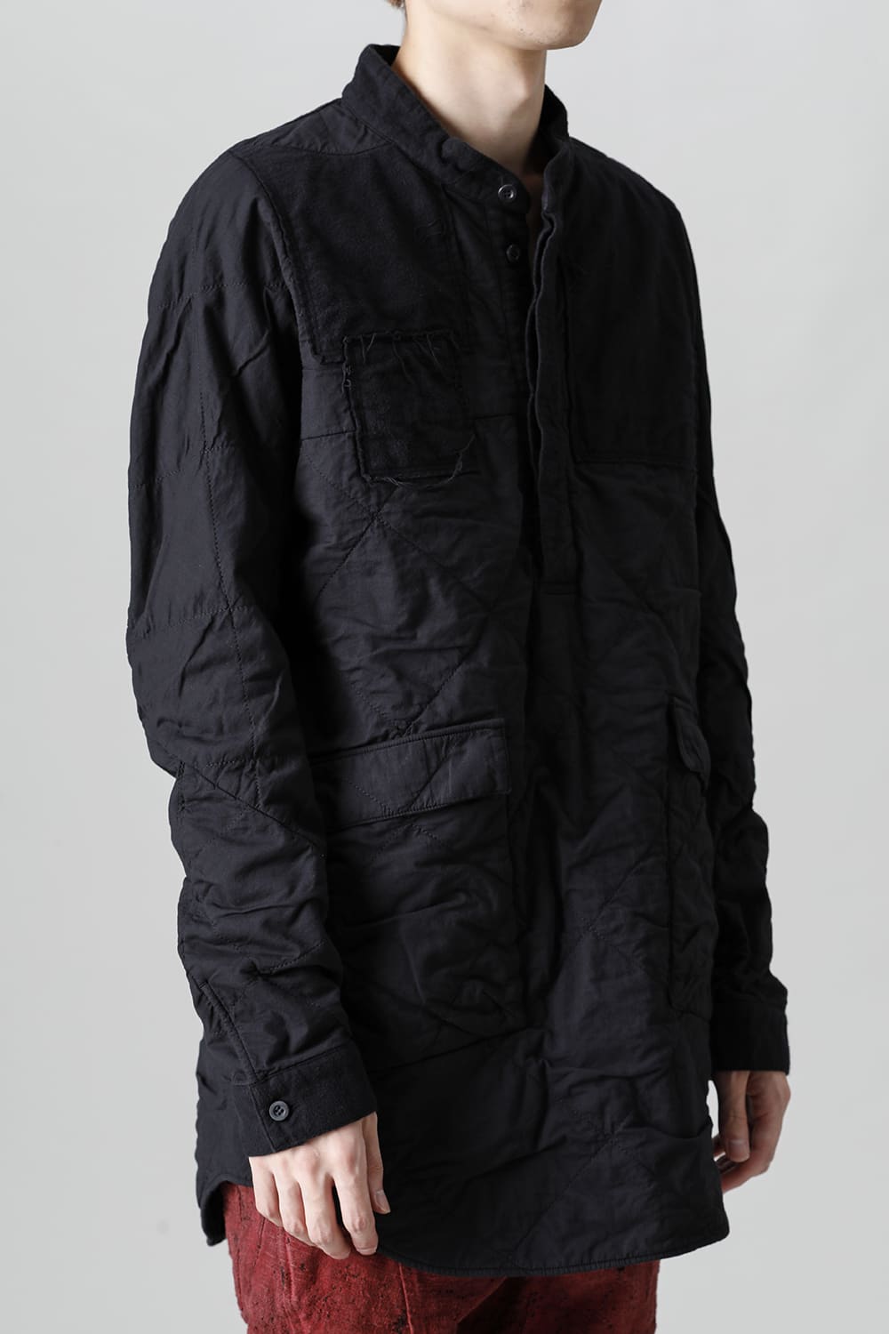 Quilting Cold Dye Pullover Shirt Black