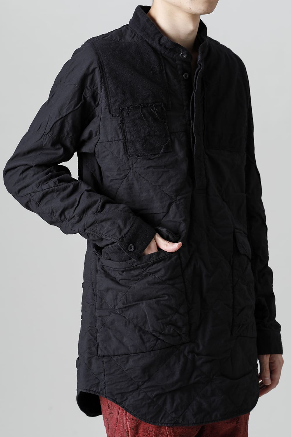 Quilting Cold Dye Pullover Shirt Black