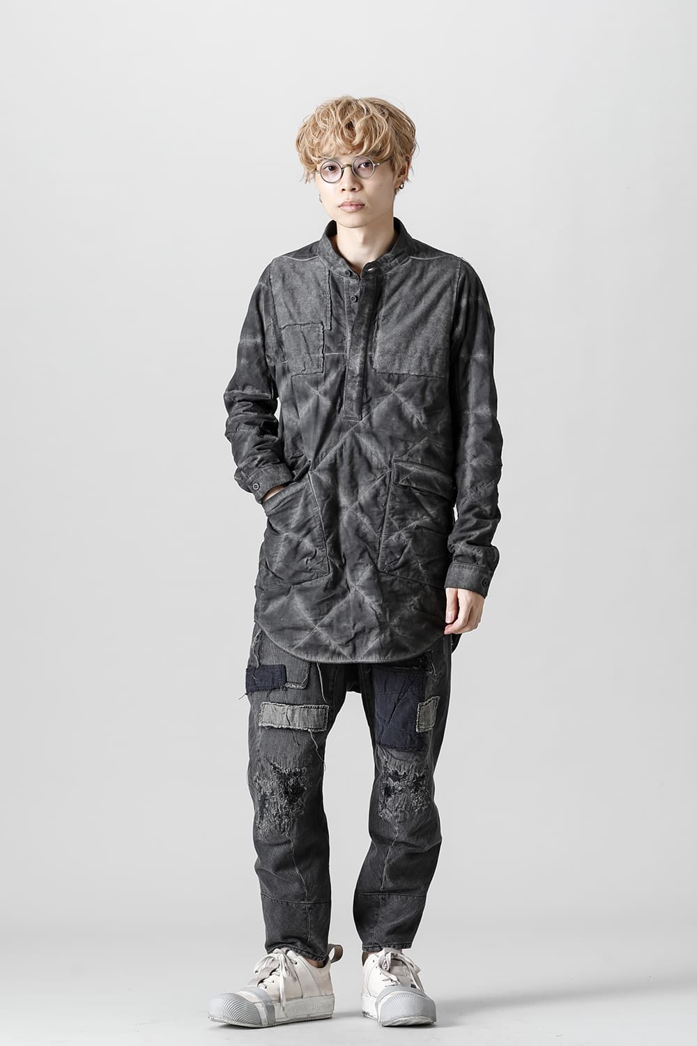 Quilting Cold Dye Pullover Shirt Charcoal