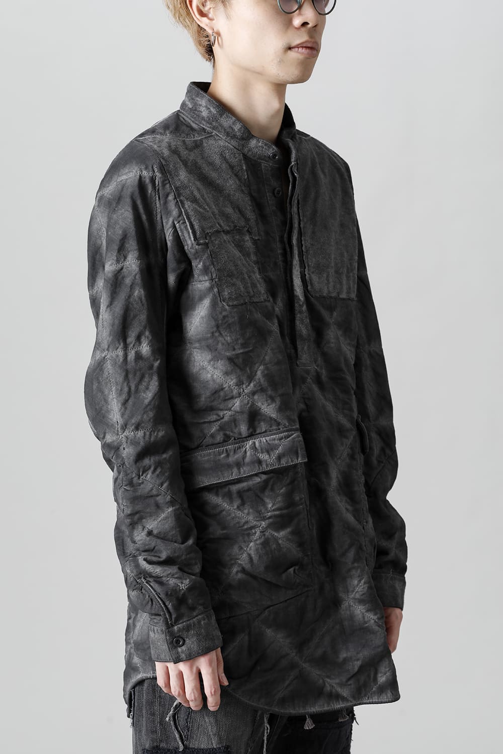 Quilting Cold Dye Pullover Shirt Charcoal