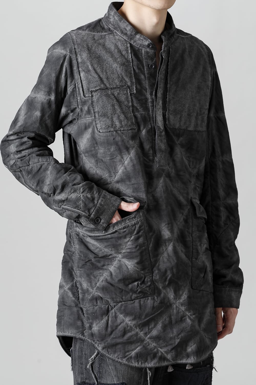 Quilting Cold Dye Pullover Shirt Charcoal