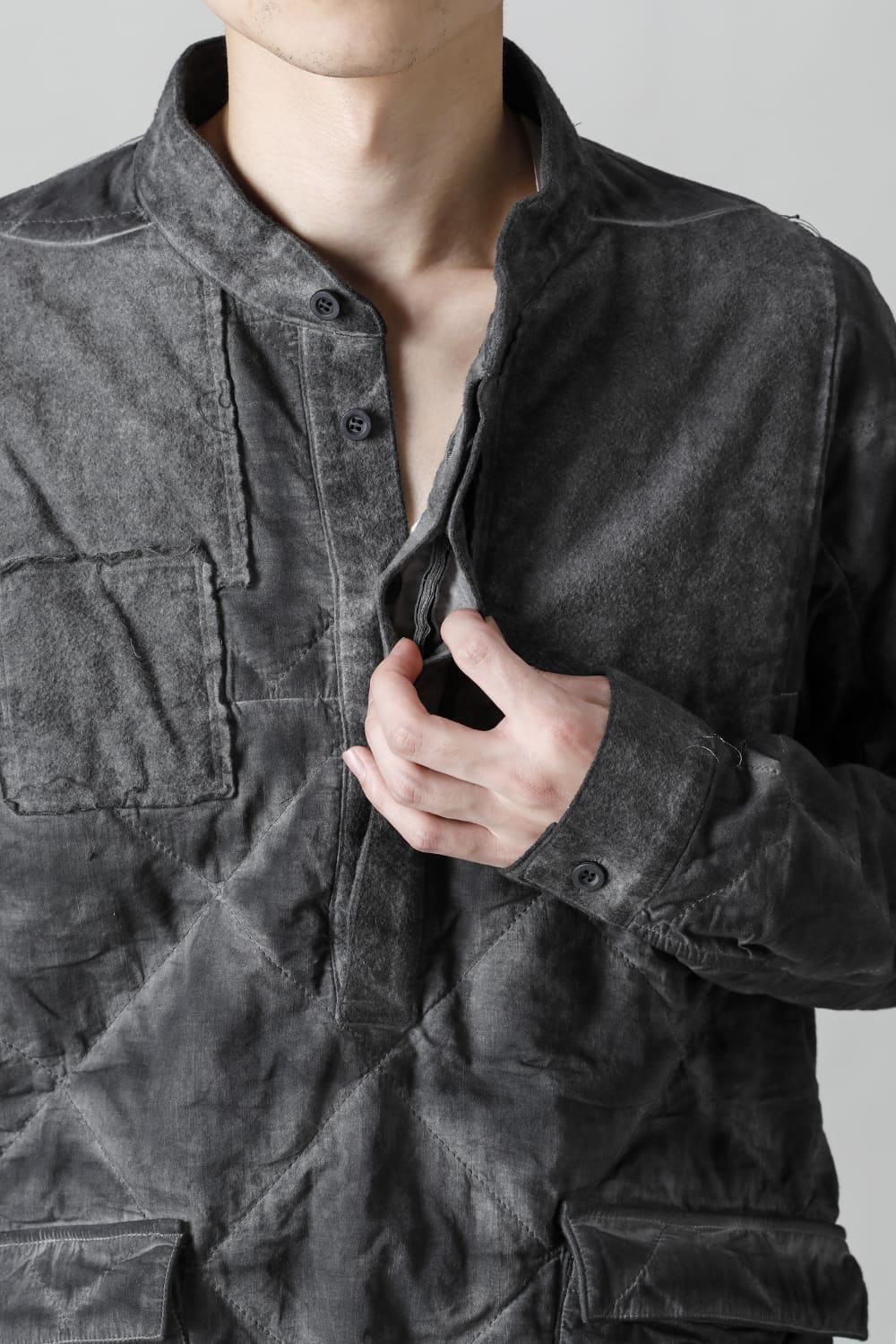 Quilting Cold Dye Pullover Shirt Charcoal