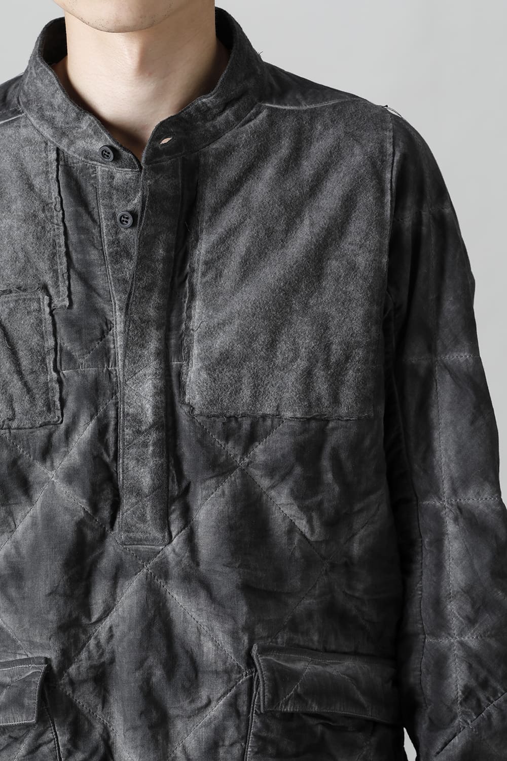 Quilting Cold Dye Pullover Shirt Charcoal