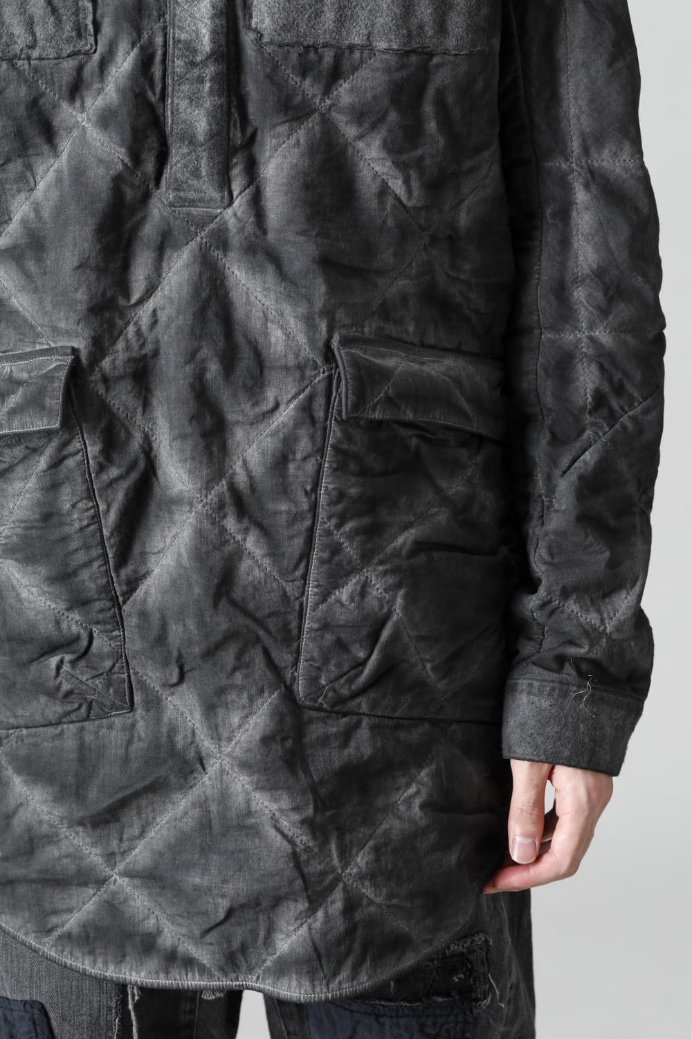 Quilting Cold Dye Pullover Shirt Charcoal