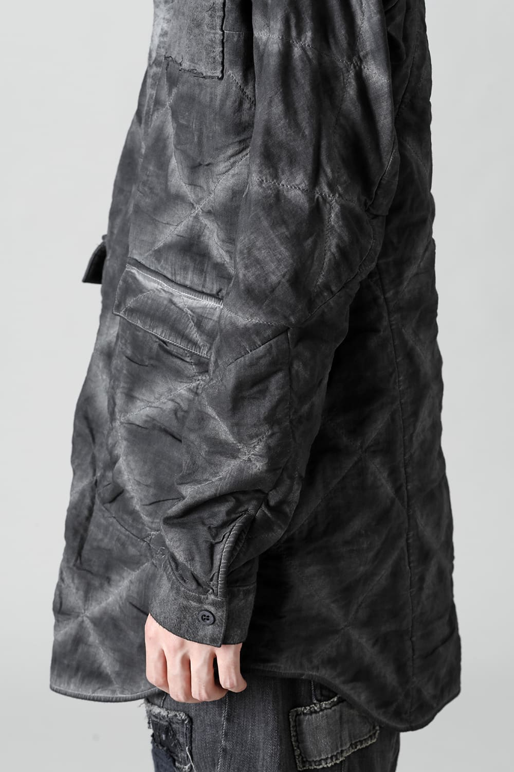 Quilting Cold Dye Pullover Shirt Charcoal
