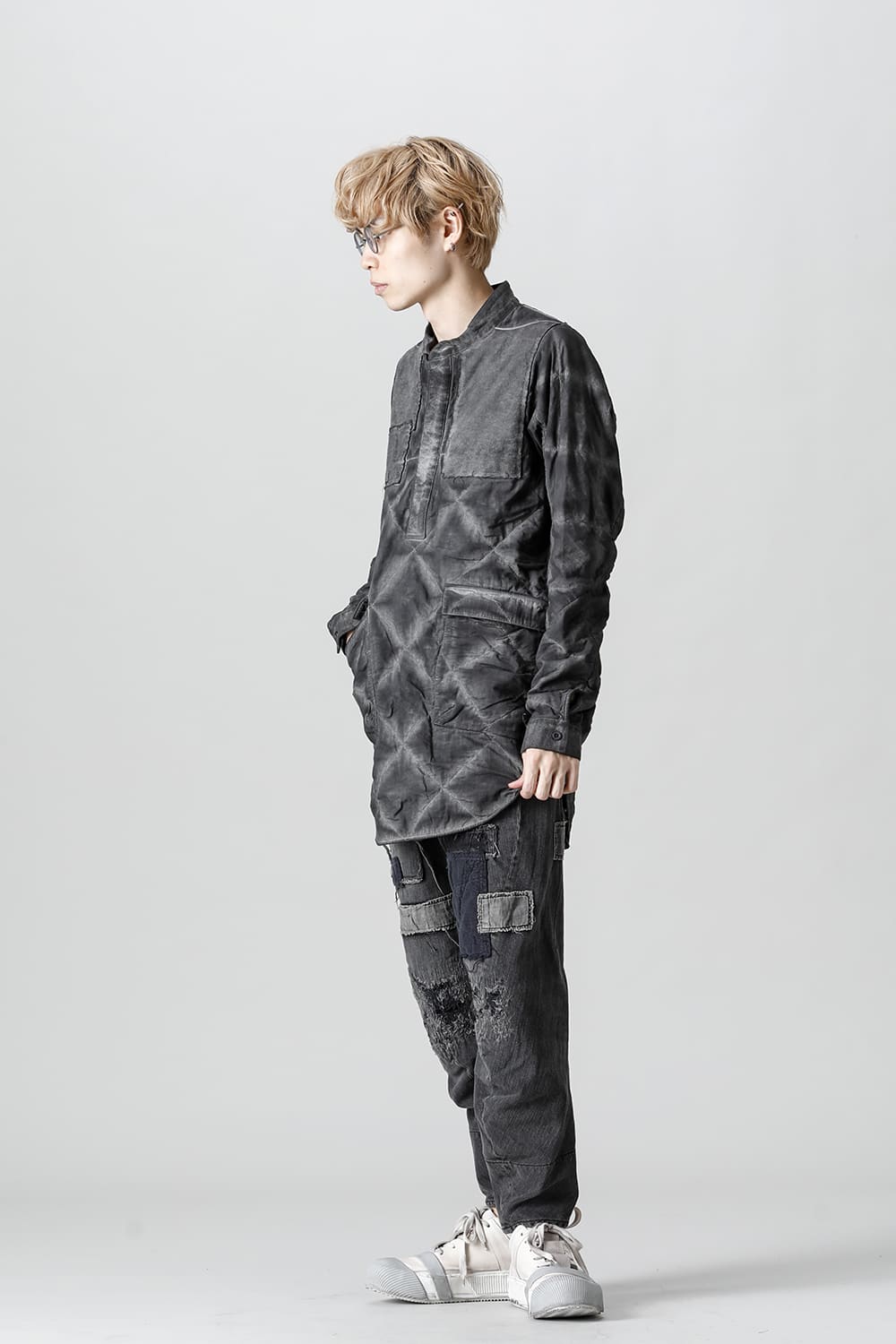 Quilting Cold Dye Pullover Shirt Charcoal
