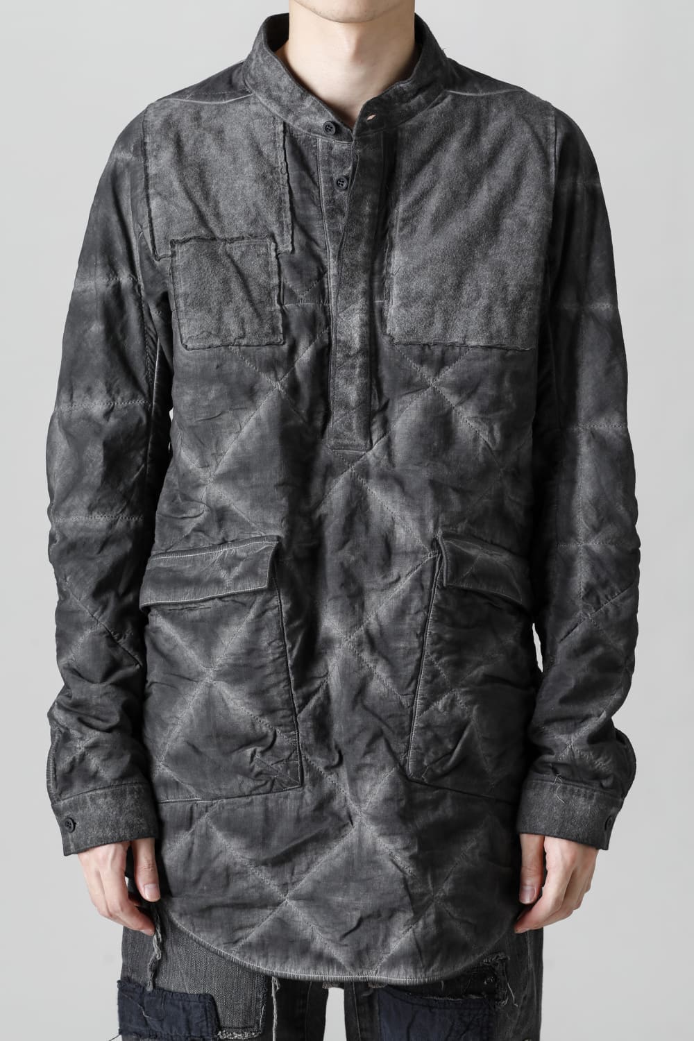 Quilting Cold Dye Pullover Shirt Charcoal