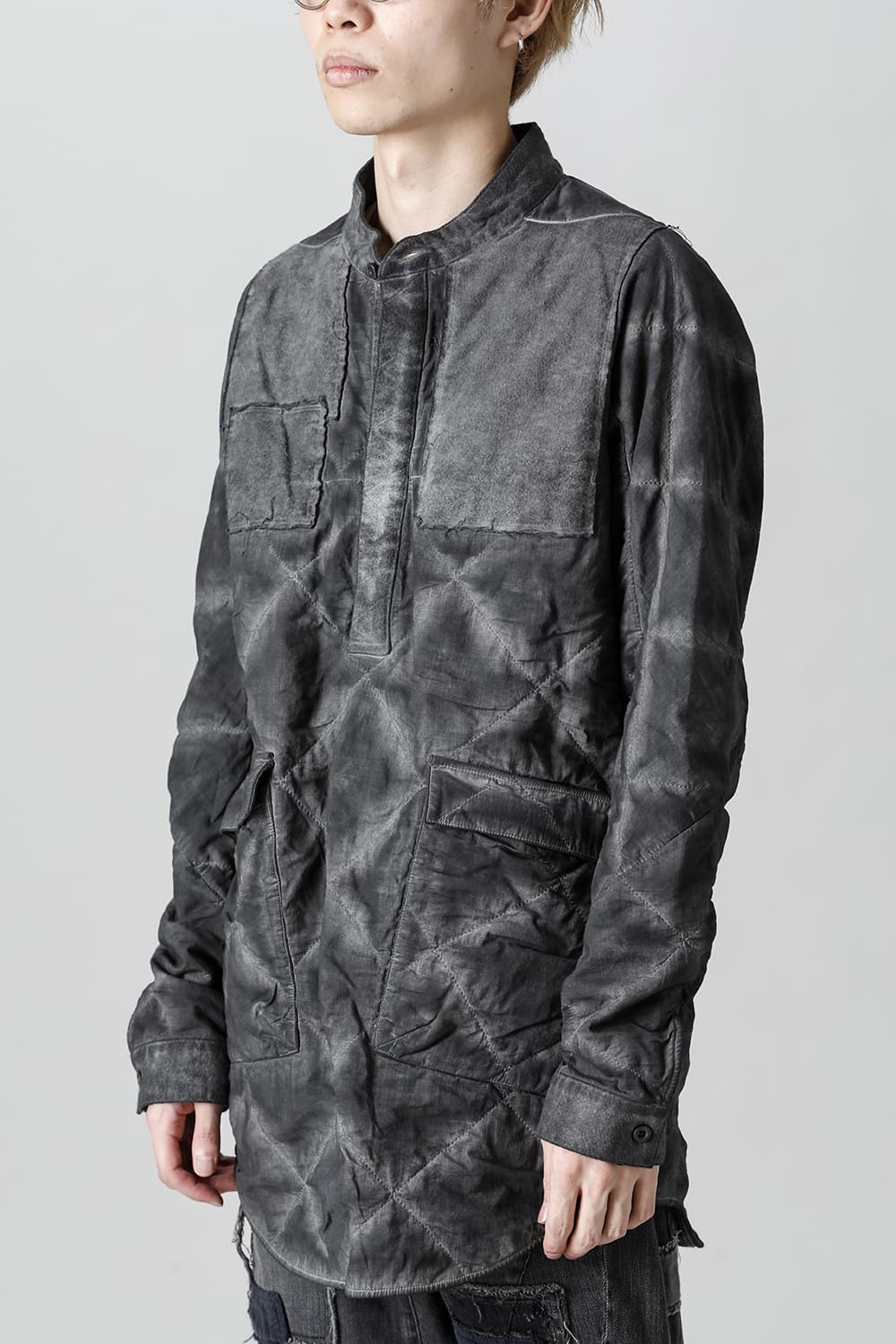 Quilting Cold Dye Pullover Shirt Charcoal