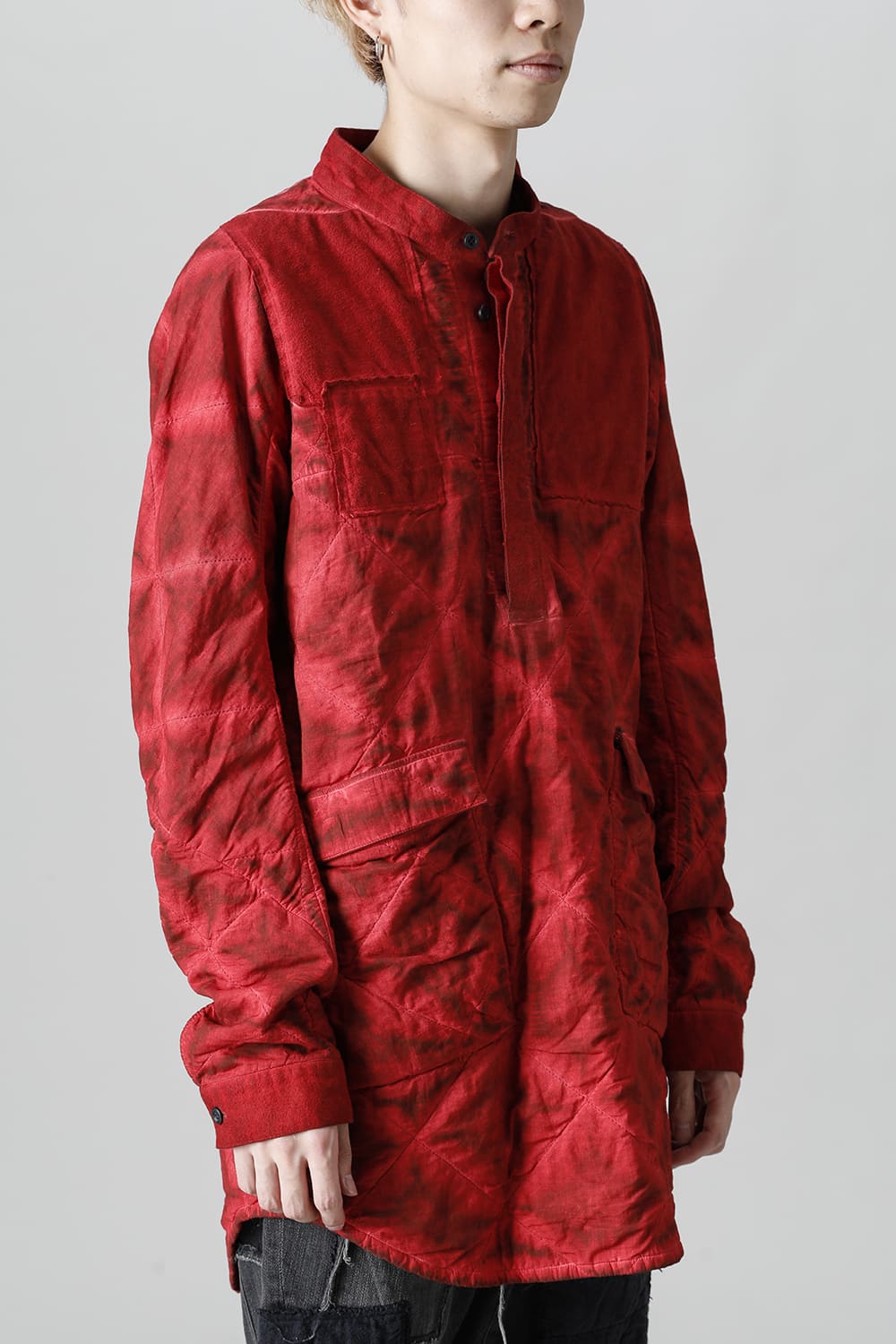 Quilting Cold Dye Pullover Shirt Red