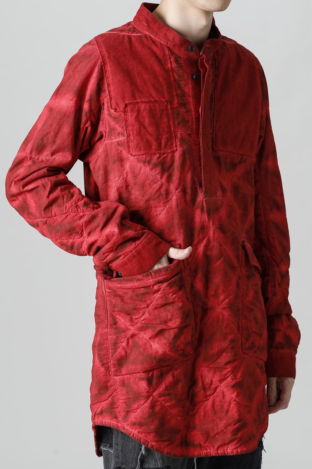 Quilting Cold Dye Pullover Shirt Red