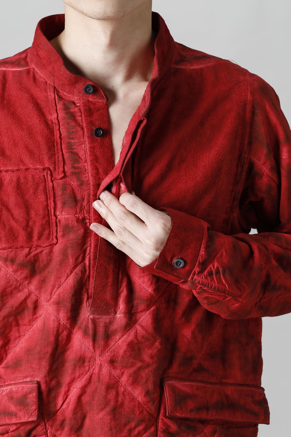 Quilting Cold Dye Pullover Shirt Red