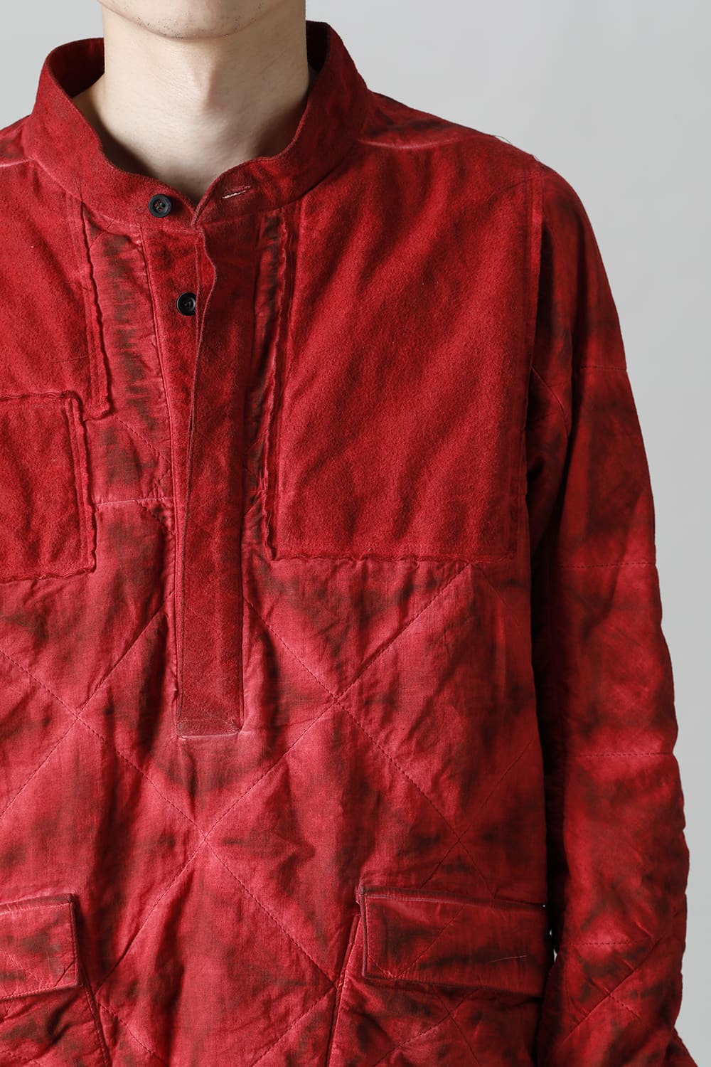 Quilting Cold Dye Pullover Shirt Red