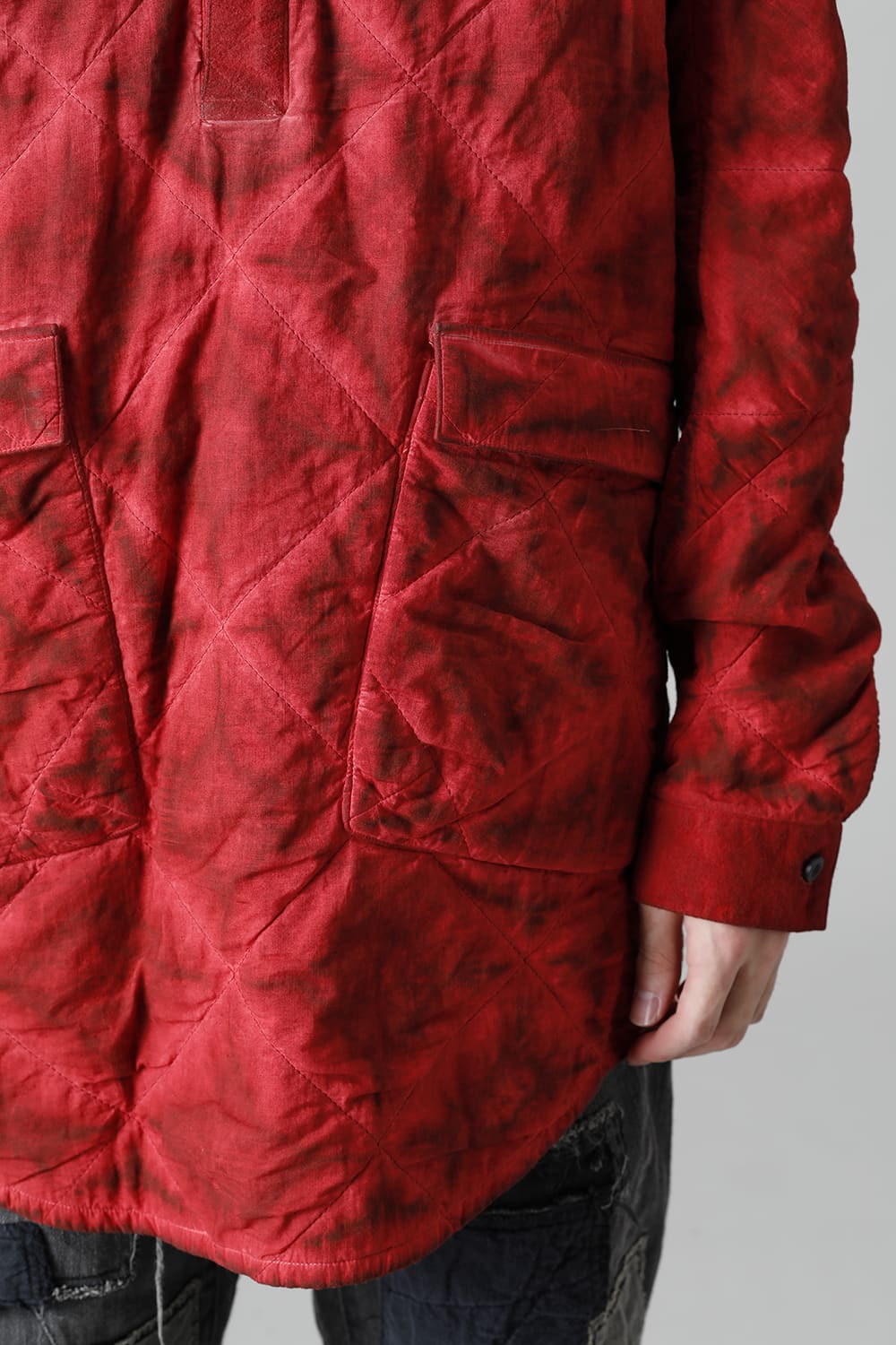 Quilting Cold Dye Pullover Shirt Red