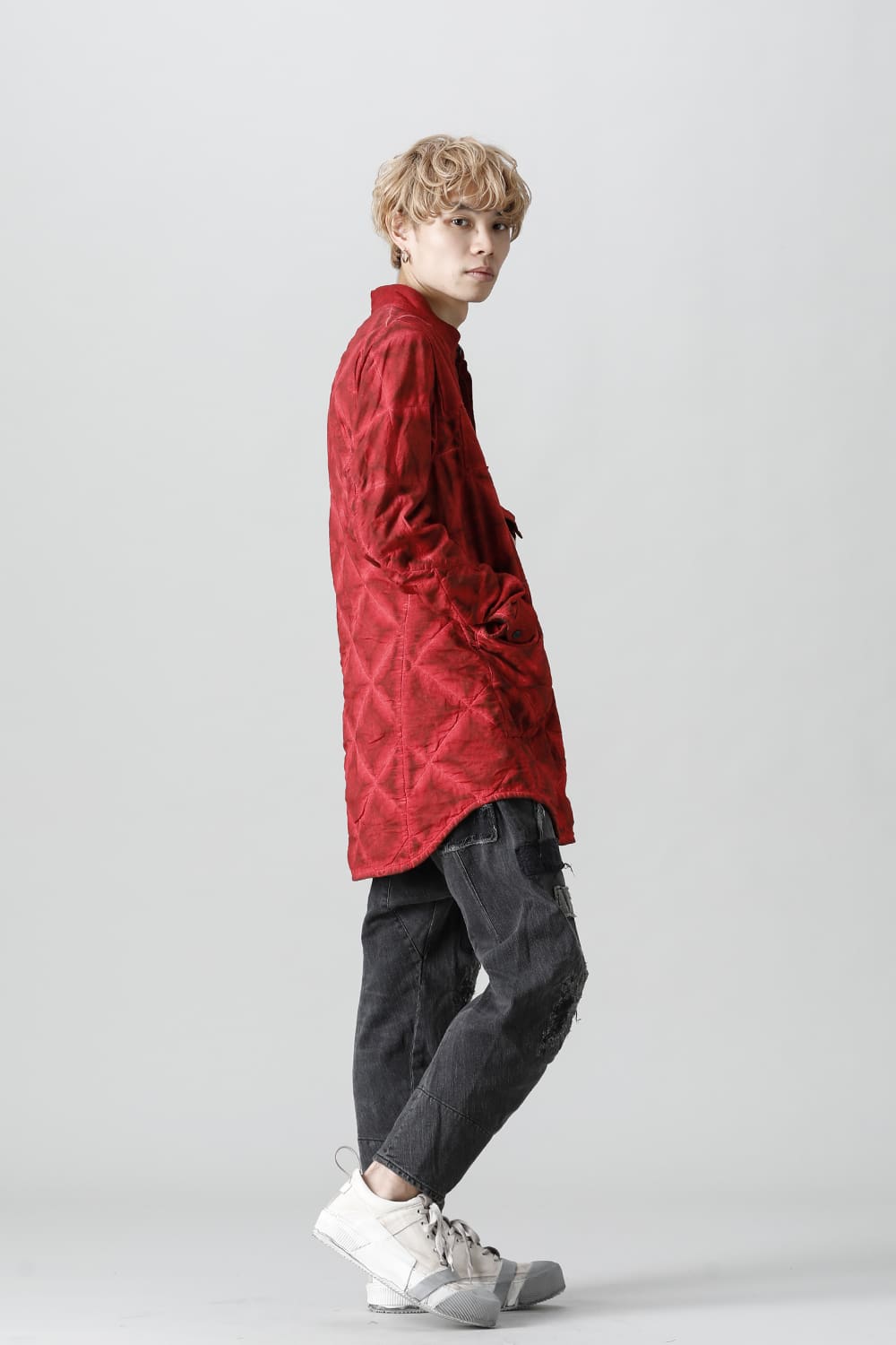 Quilting Cold Dye Pullover Shirt Red