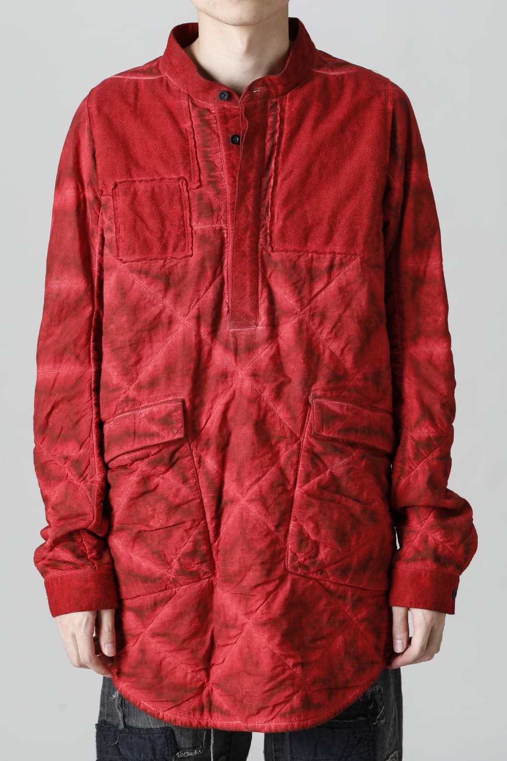Quilting Cold Dye Pullover Shirt Red