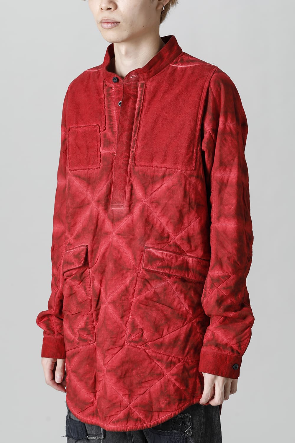 Quilting Cold Dye Pullover Shirt Red