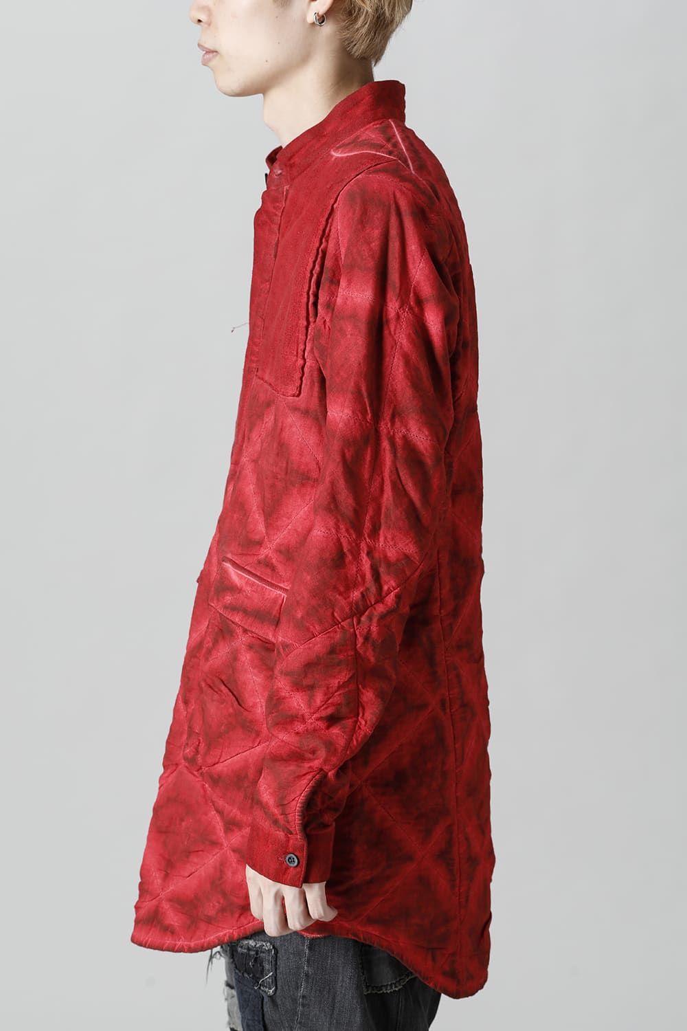 Quilting Cold Dye Pullover Shirt Red
