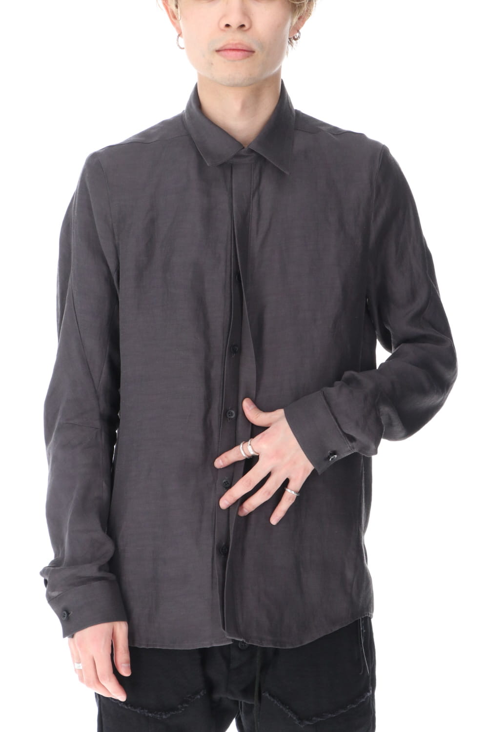 リネン×レーヨンシャツ Charcoal