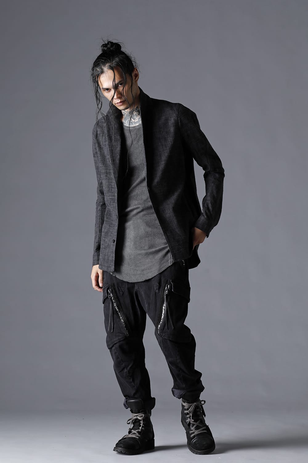 Uneven Brushing Tailor Shirt Jacket Charcoal