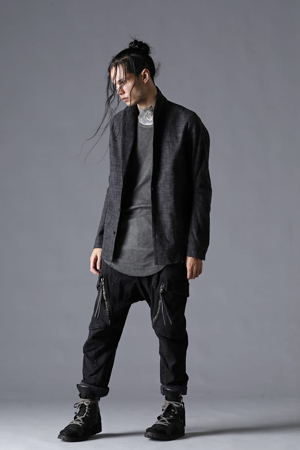 Uneven Brushing Tailor Shirt Jacket Charcoal