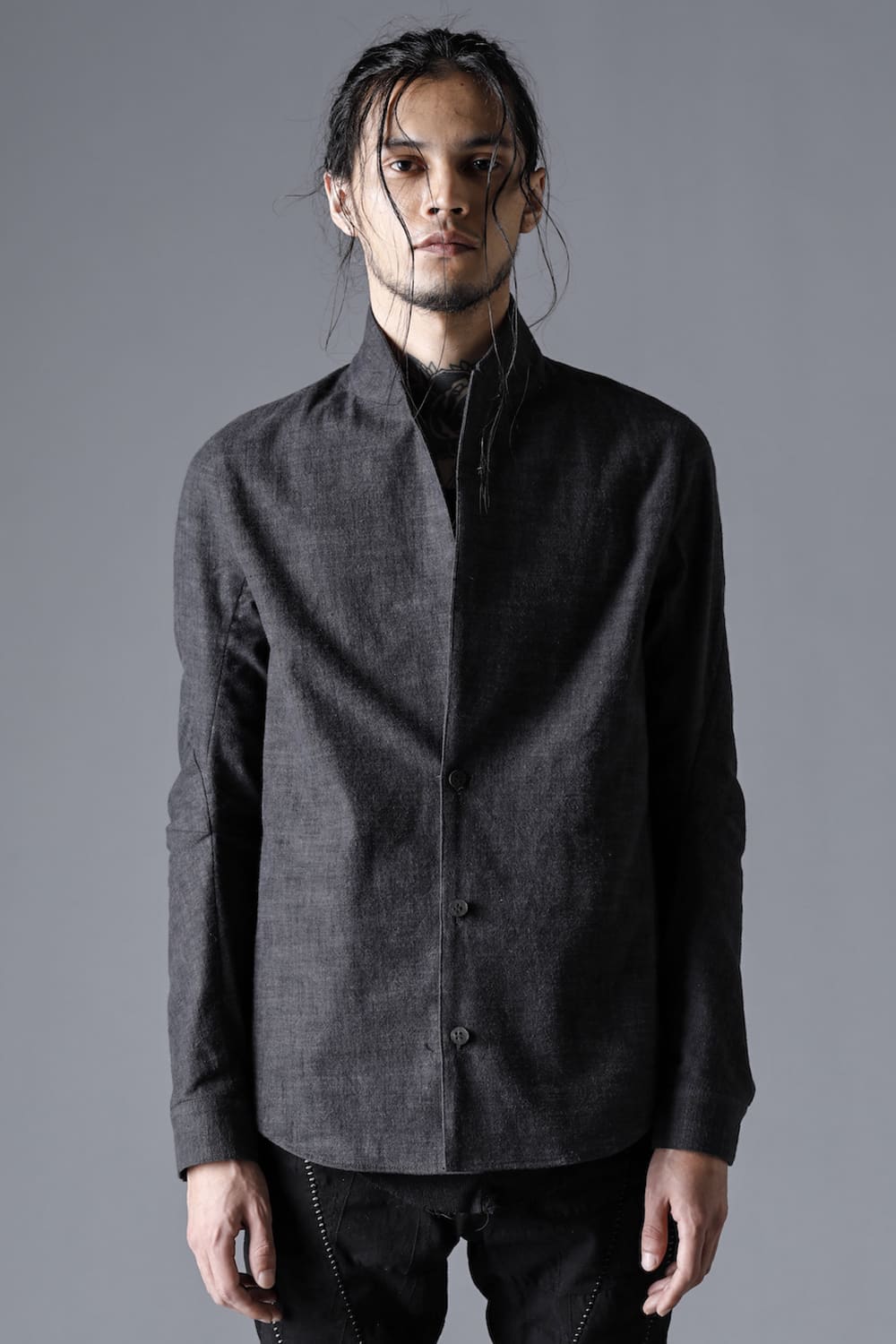 Uneven Brushing Tailor Shirt Jacket Charcoal