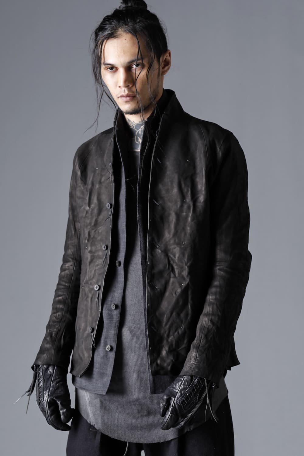 Uneven Brushing Tailor Shirt Jacket Charcoal