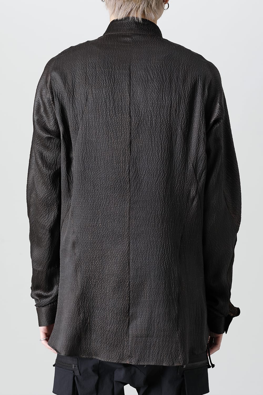 Mud Dyed Silk Band Collar Shirt