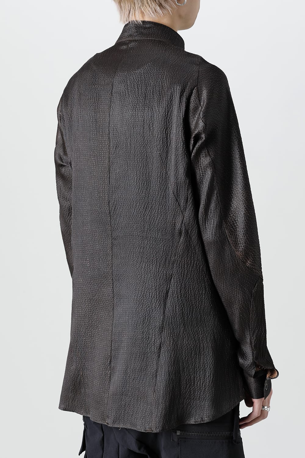 Mud Dyed Silk Band Collar Shirt