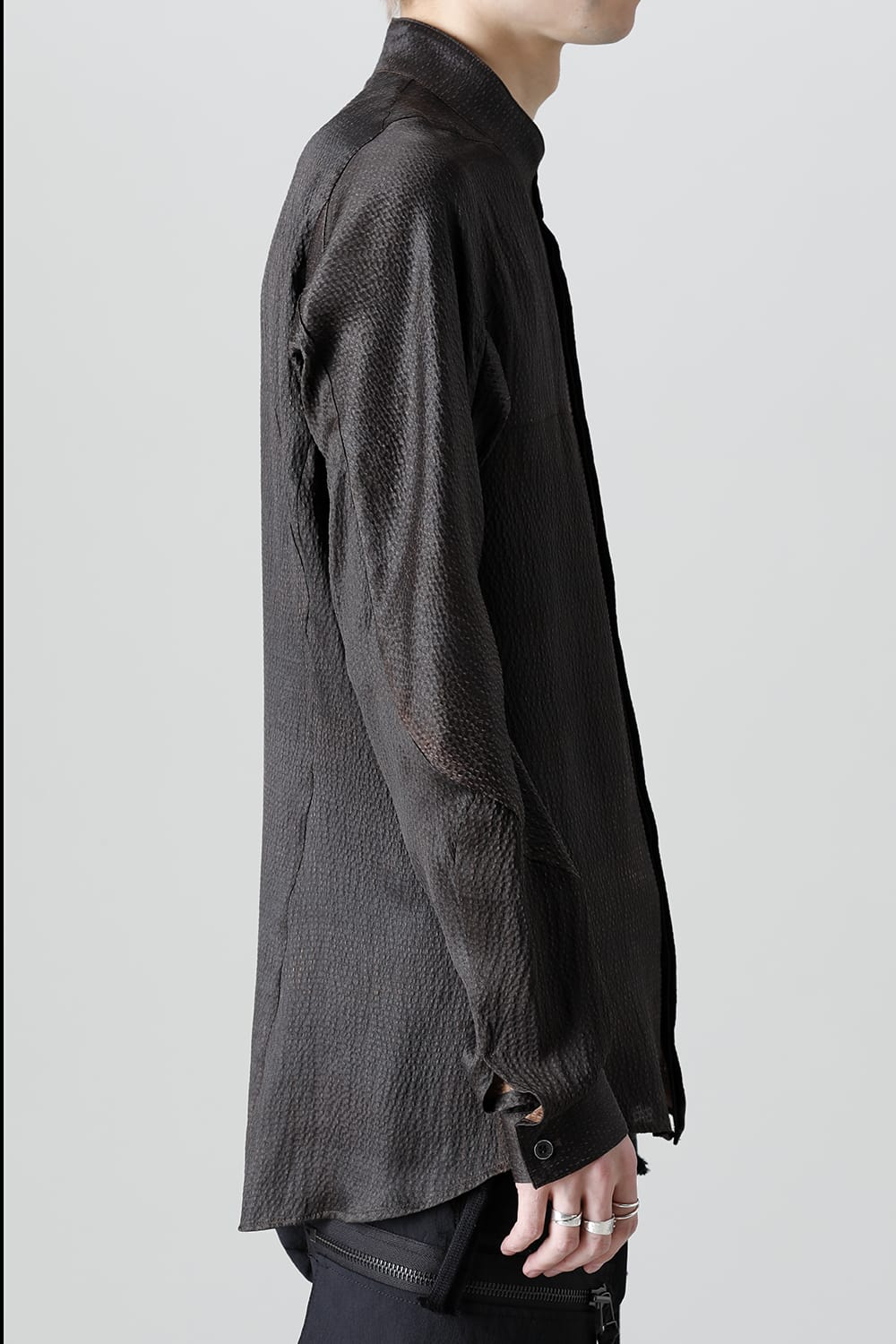 Mud Dyed Silk Band Collar Shirt