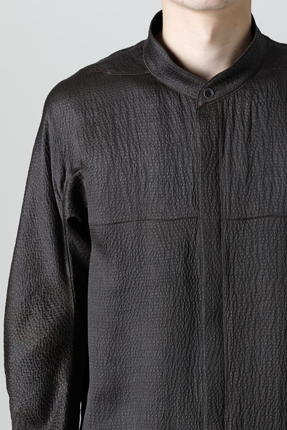 Mud Dyed Silk Band Collar Shirt