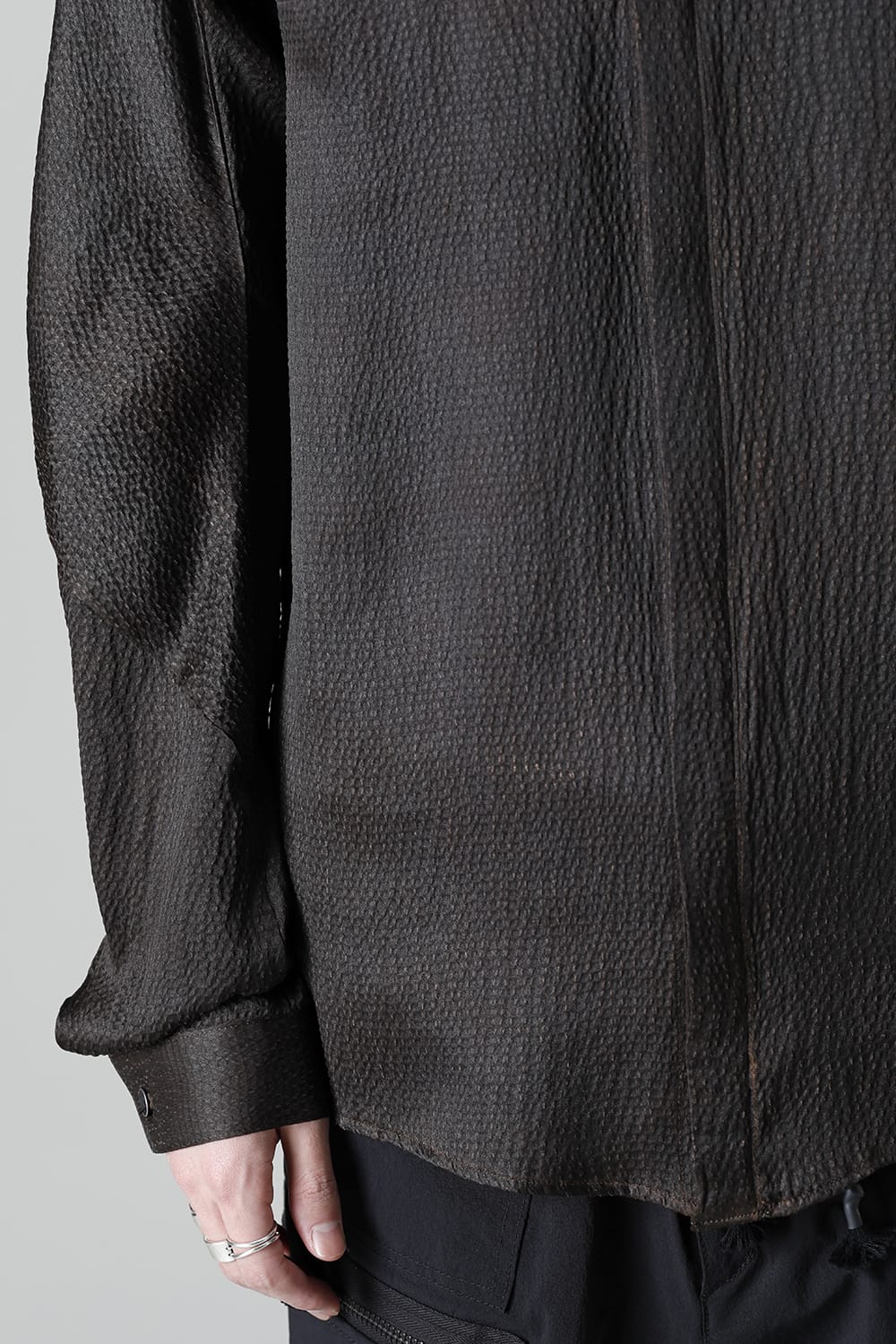 Mud Dyed Silk Band Collar Shirt