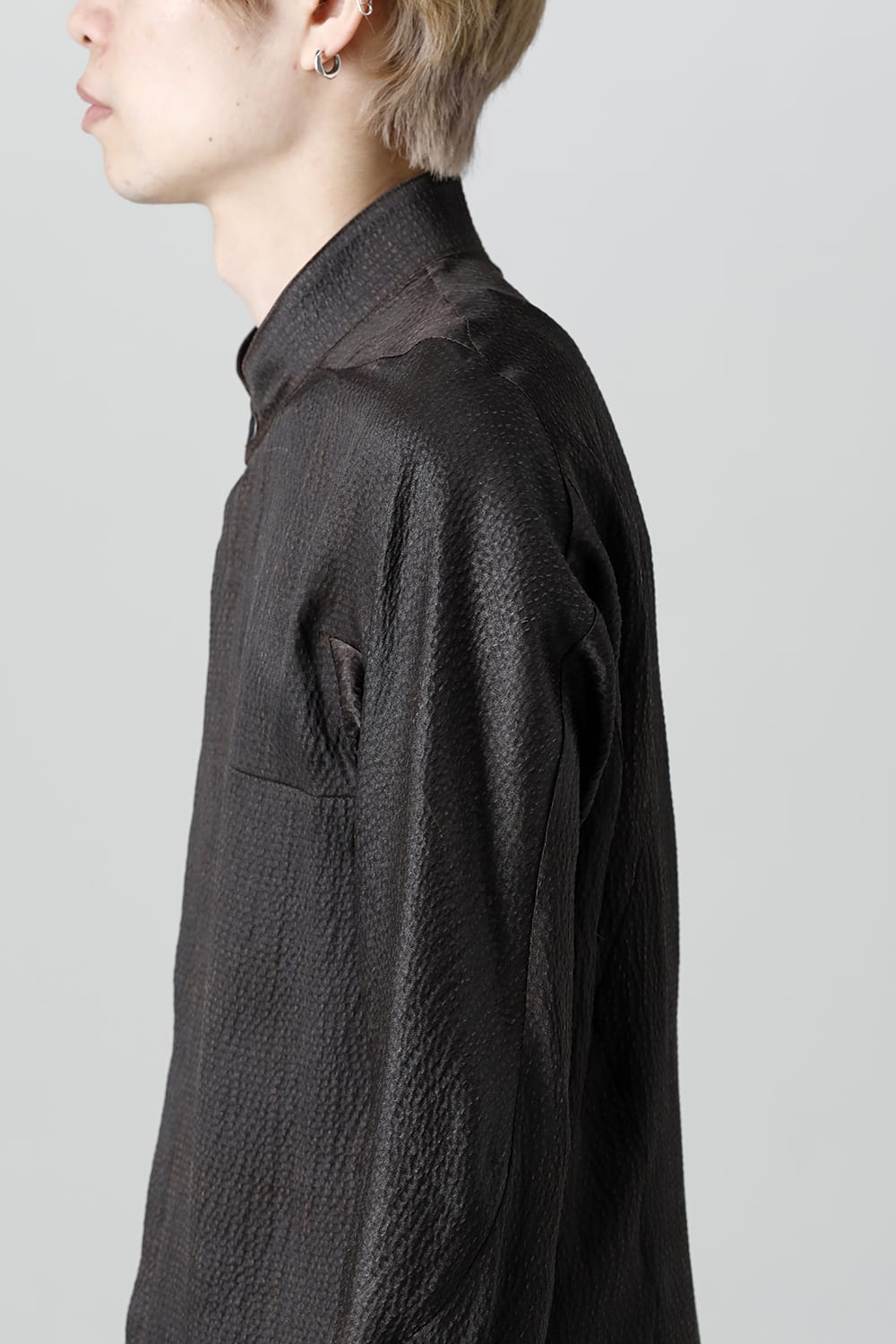 Mud Dyed Silk Band Collar Shirt