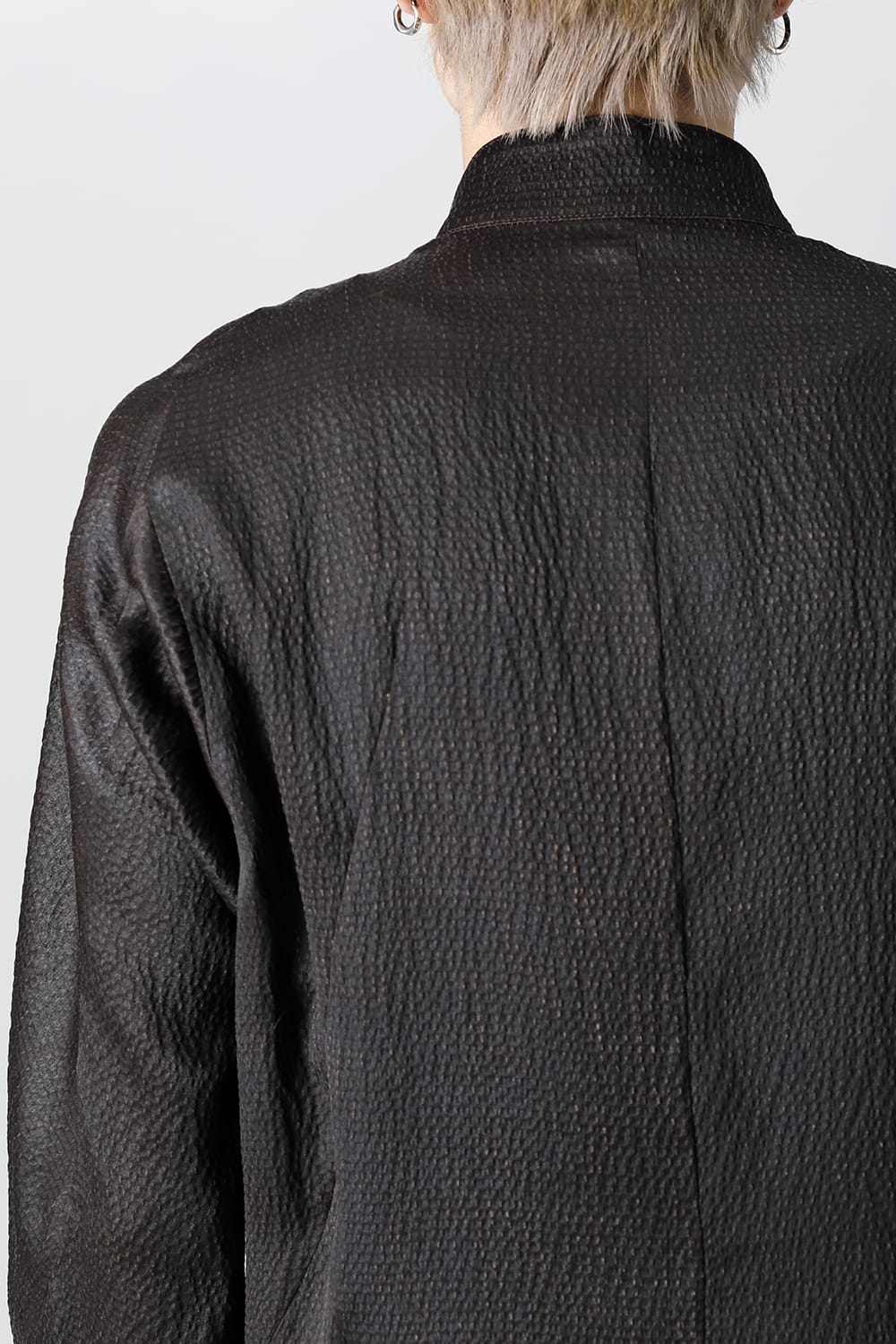 Mud Dyed Silk Band Collar Shirt