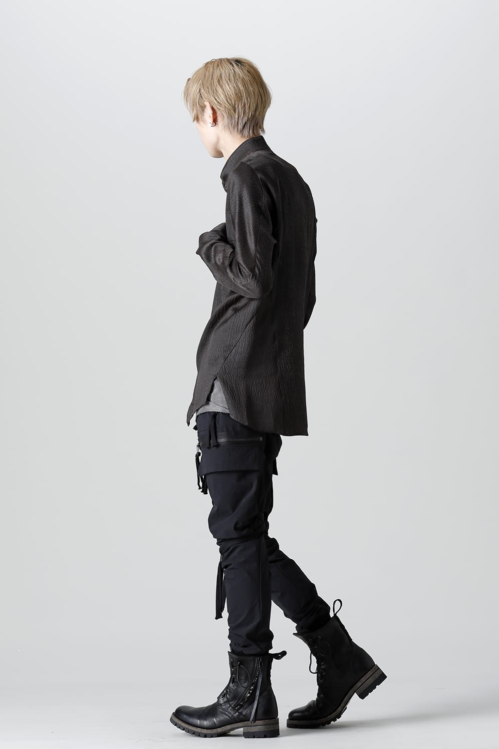 Mud Dyed Silk Band Collar Shirt