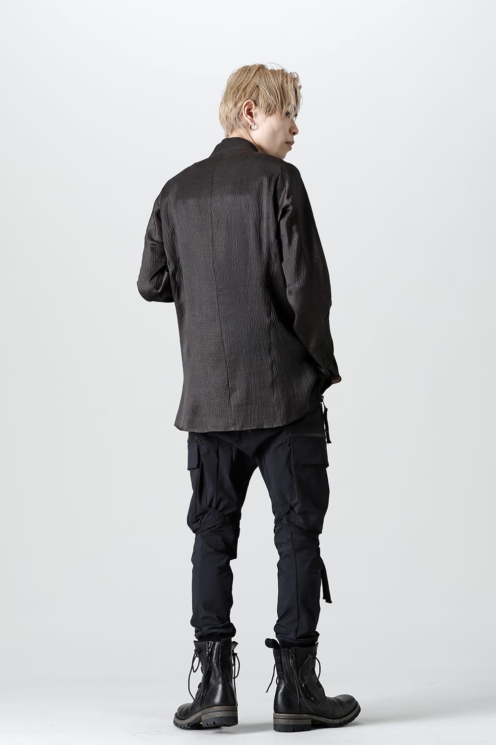 Mud Dyed Silk Band Collar Shirt