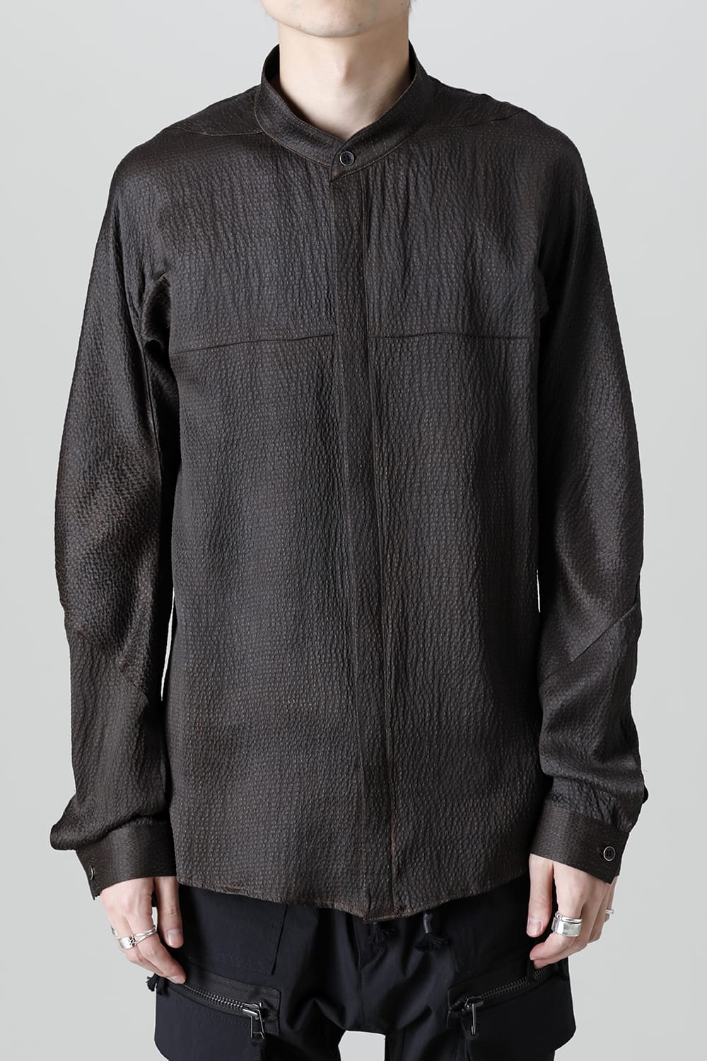 Mud Dyed Silk Band Collar Shirt