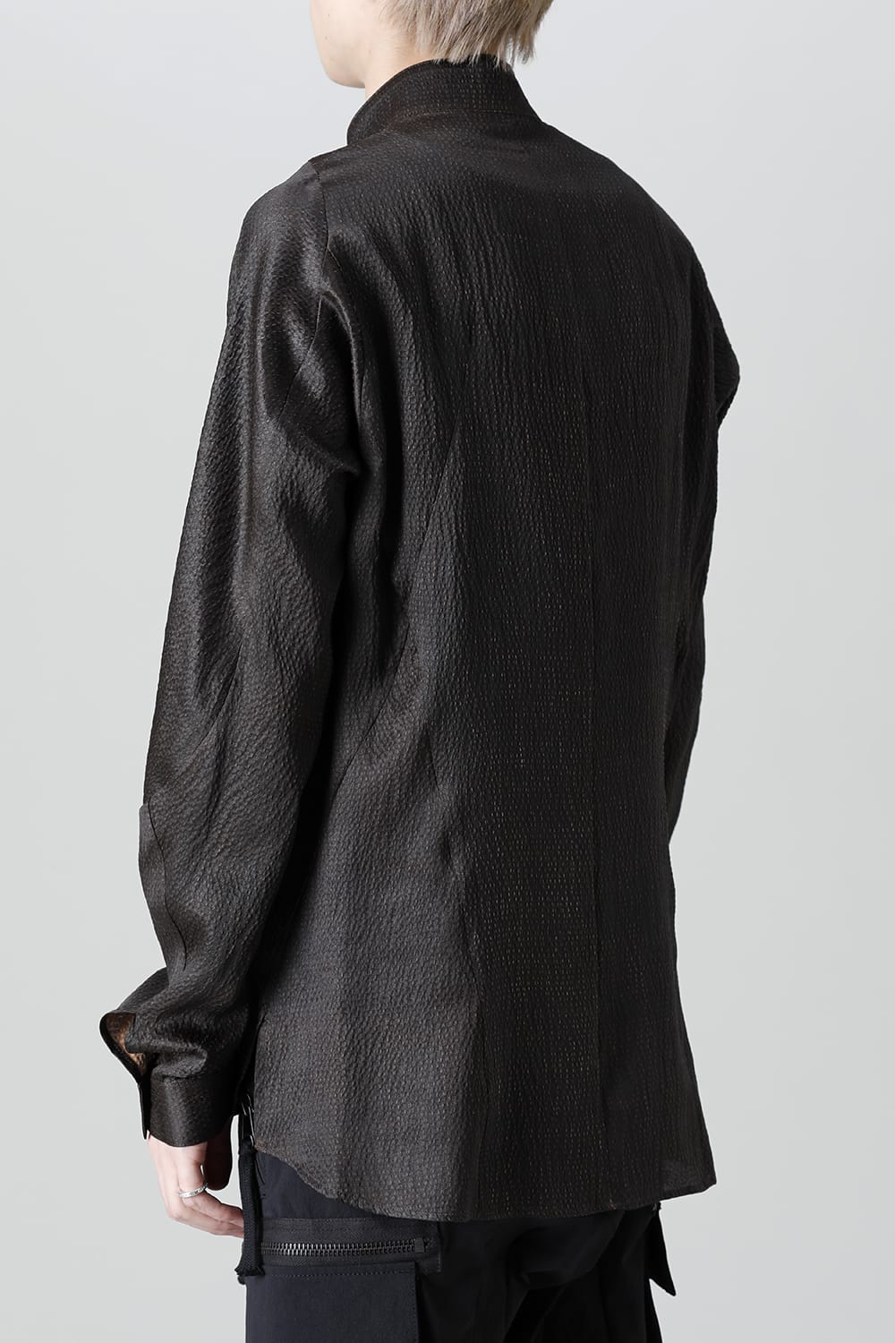 Mud Dyed Silk Band Collar Shirt