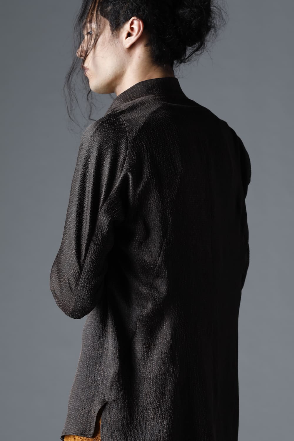 Mud Dyed Silk Band Collar Shirt