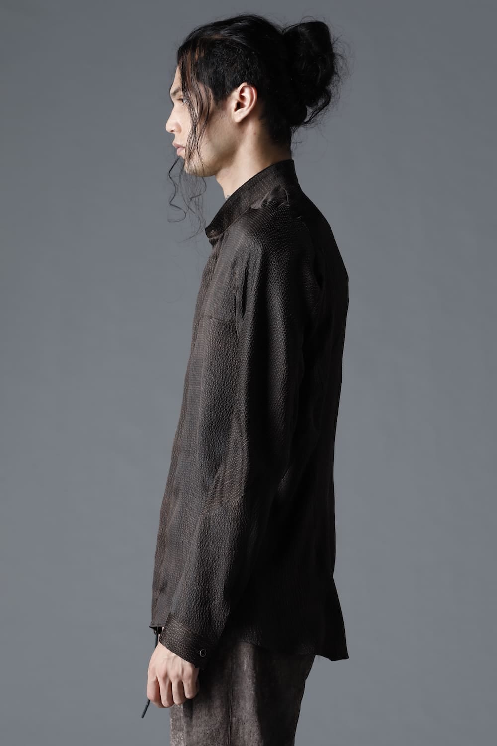 Mud Dyed Silk Band Collar Shirt